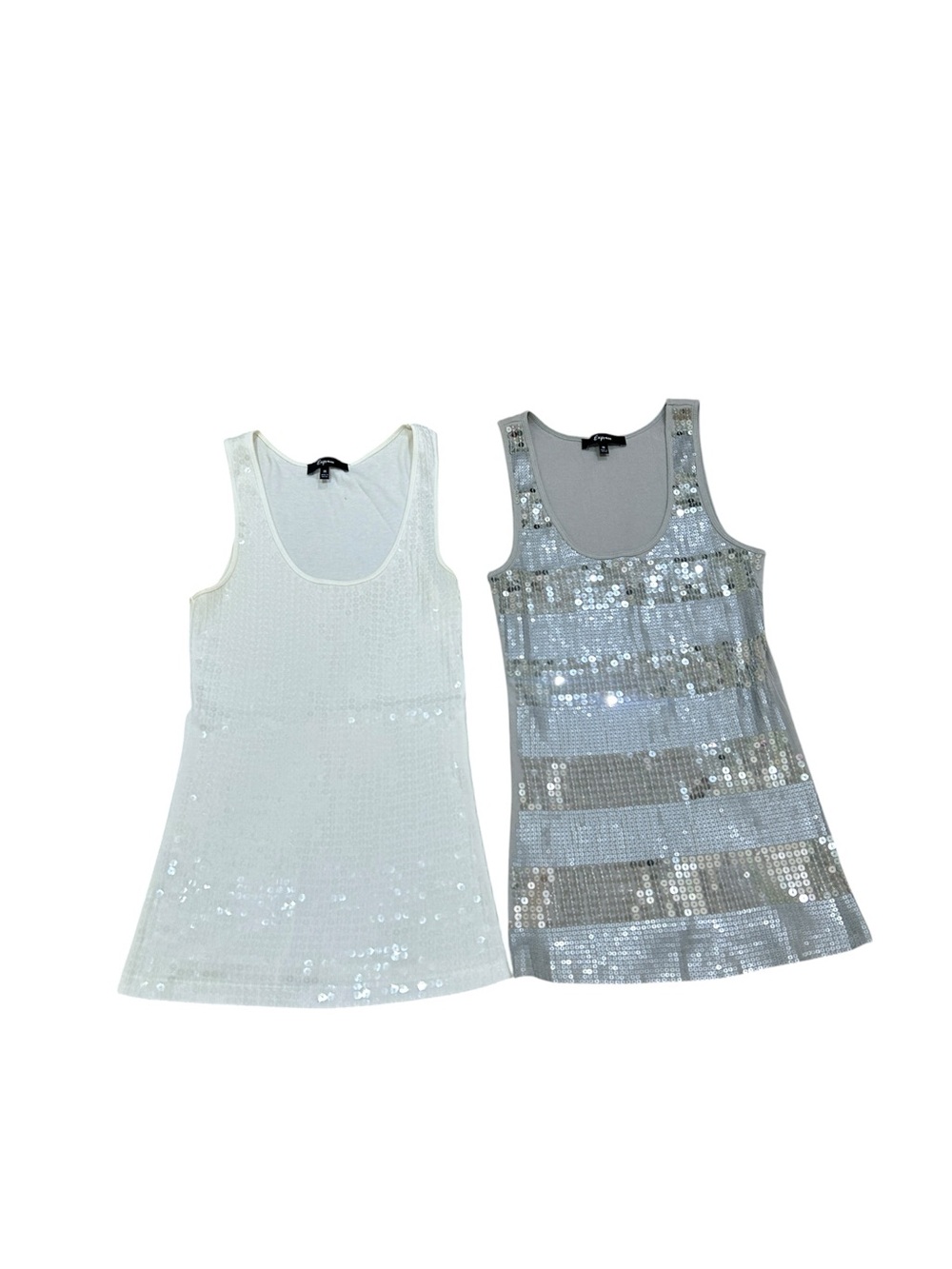 Express Sequin ribbed Tank top Duo White & silvery gray size medium